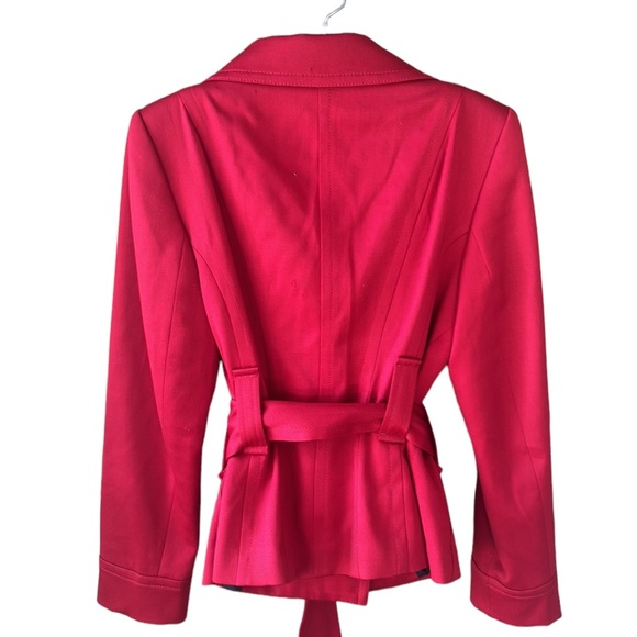 Zara Woman Sz 6 Wool Red Belted  Short Trench Coat Careerwear Contemporary - Picture 8 of 13